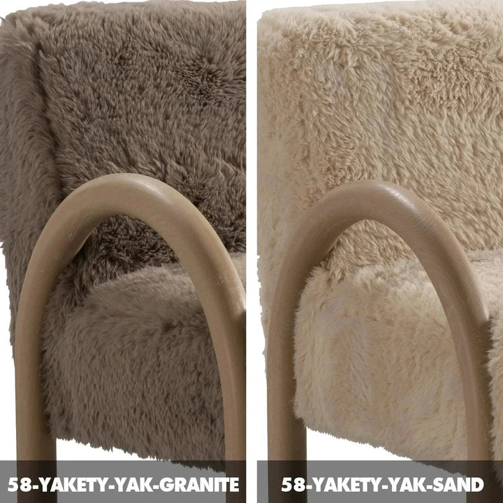 Cream sherpa fabric 1 seater sofa shearling color swatches.