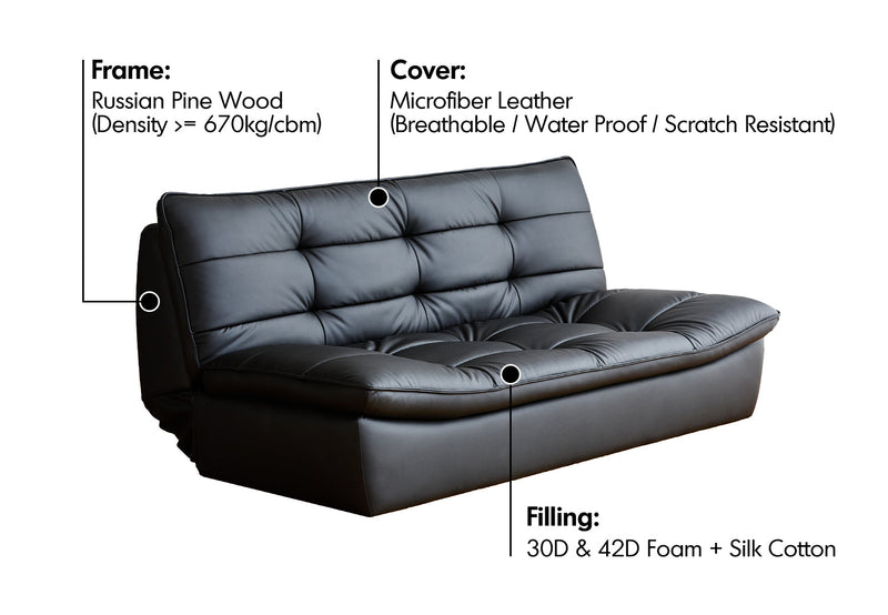 Bauhaus Microfiber Leather 3 Seater Sofa Bed LIE FLAT Material Details Chart