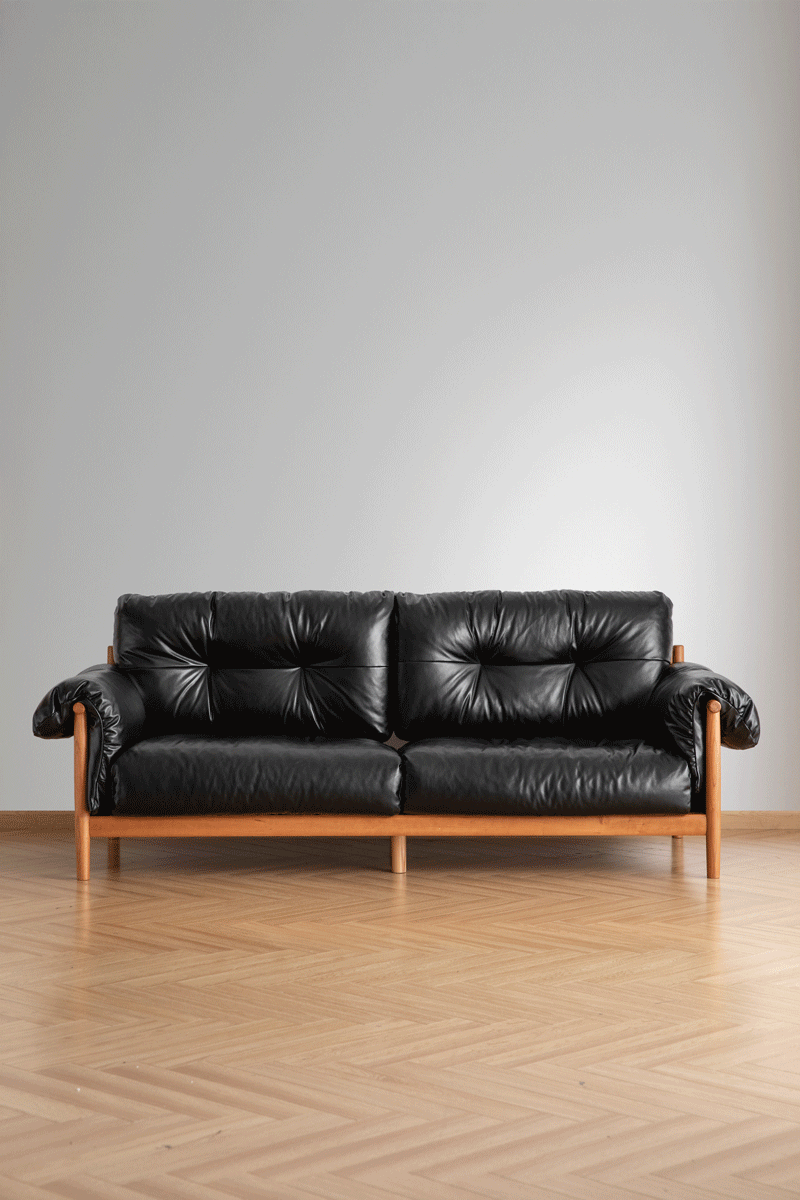 Scandinavian Chenille Velvet Fabric Cherry Wood 3 Seater Sofa OPEN BACKED