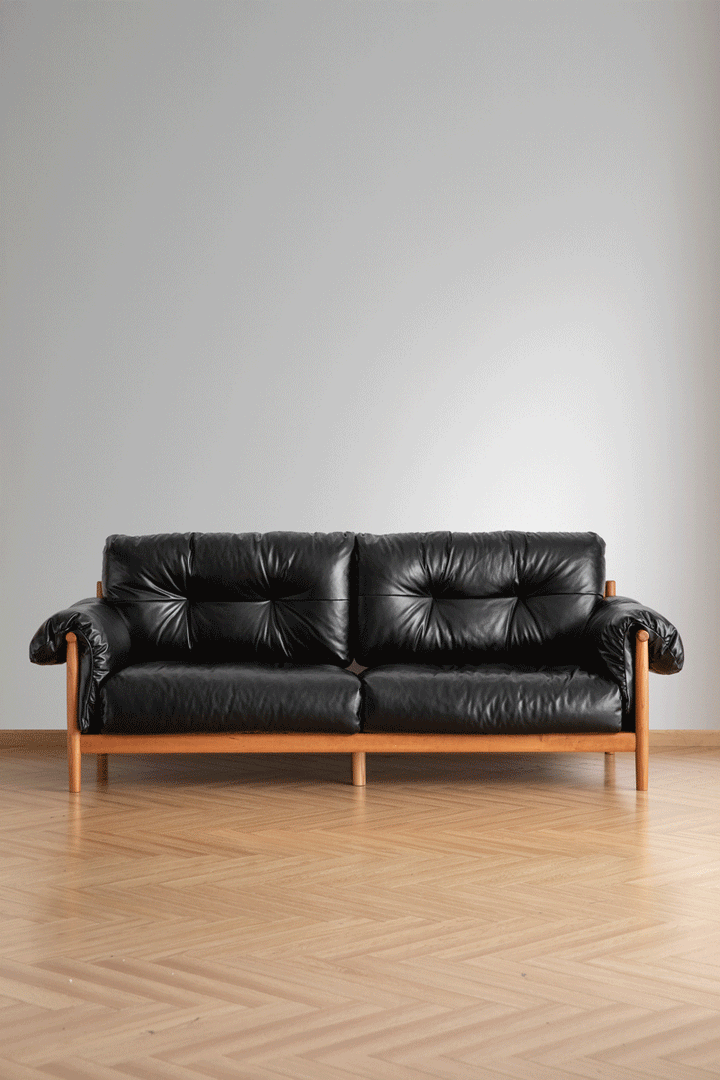 Scandinavian Chenille Velvet Fabric Cherry Wood 3 Seater Sofa OPEN BACKED