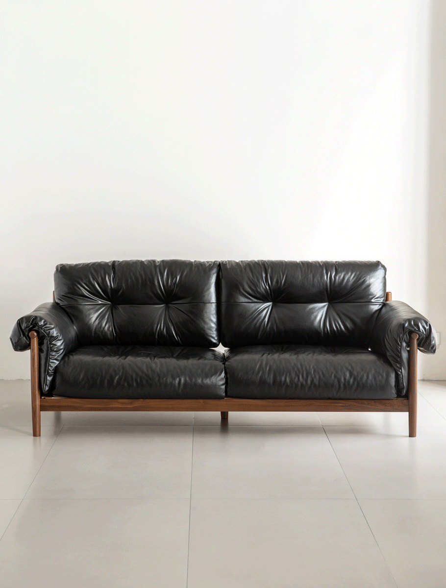 Japandi Chenille Velvet Fabric Walnut Wood 3 Seater Sofa Sofa OPEN BACKED