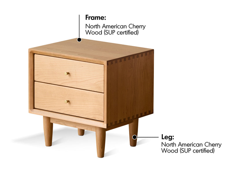 Scandinavian Cherry Wood Side Table GREEN Material Details Chart