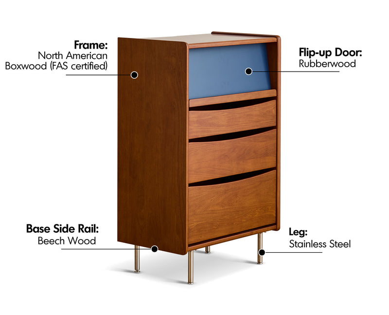 Bauhaus Boxwood Chest Of 4 Drawers MIES Material Details Chart