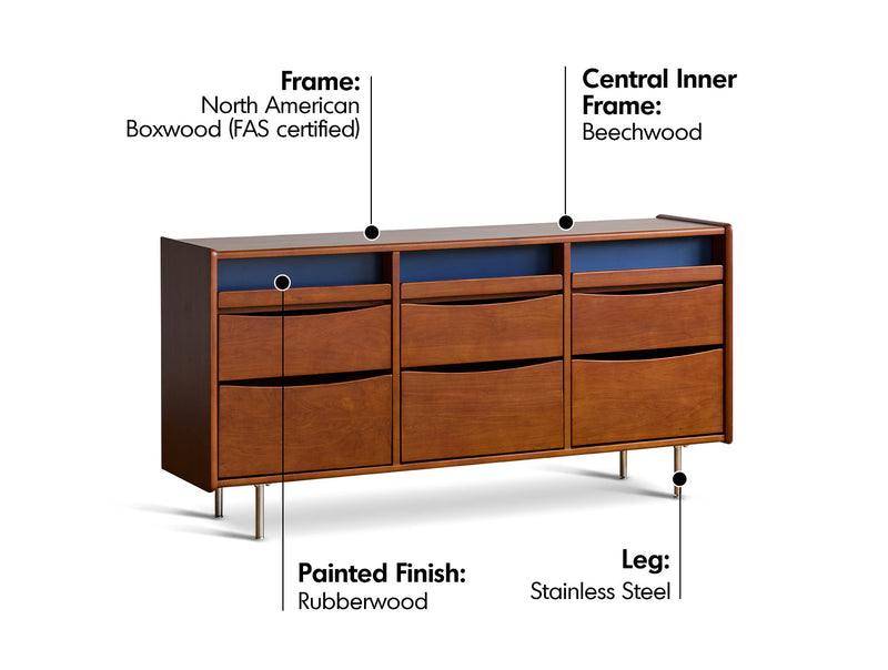 Bauhaus Boxwood Chest Of 9 Drawers MIES Material Details Chart