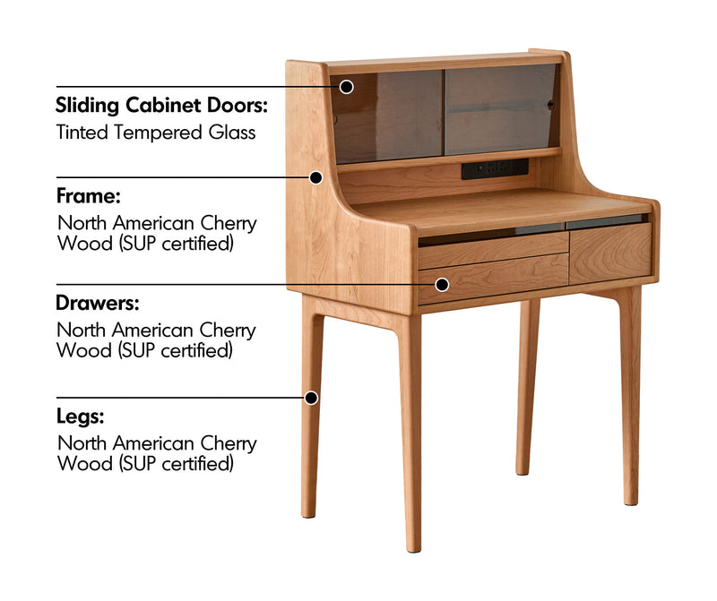 Scandinavian Cherry Wood Dressing Table FLOATING LIGHT Material Details Chart