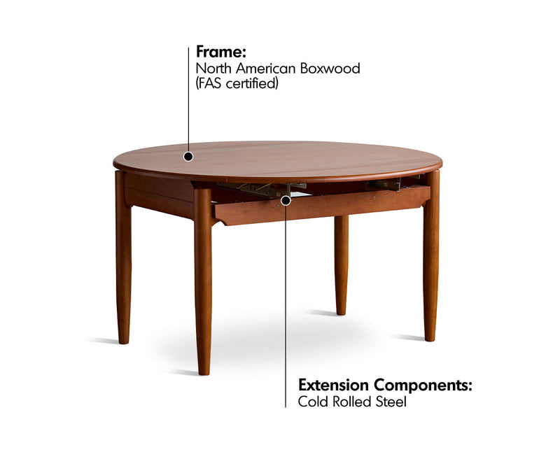 Vintage Boxwood Extendable Dining Table MINIMA Material Details Chart