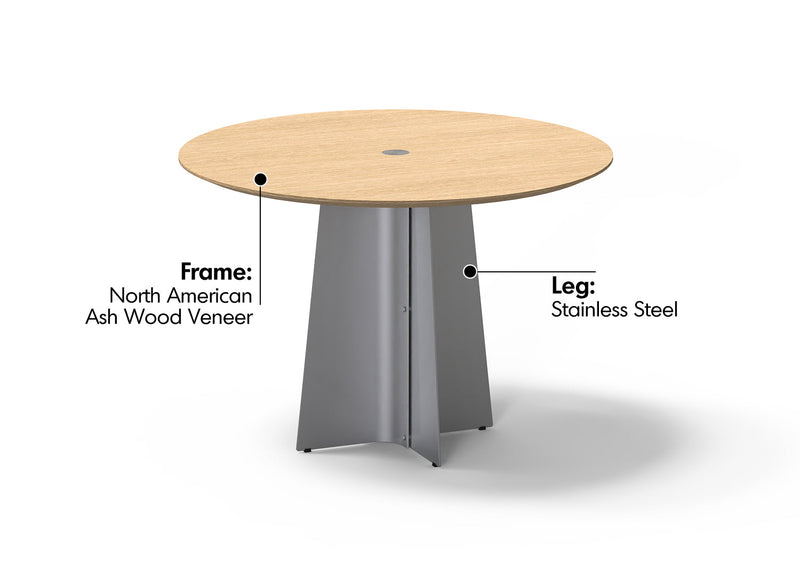 Bauhaus Ash Wood Veneer Stainless Steel Round Dining Table AERI Material Details Chart
