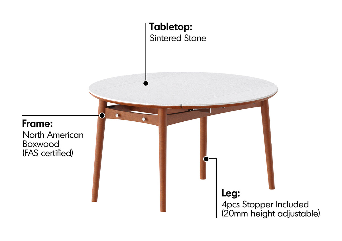 Vintage Sintered Stone Extendable Dining Table MINIMA Material Details Chart