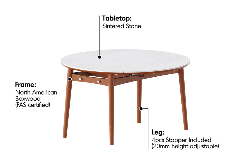 Vintage Sintered Stone Extendable Dining Table MINIMA Material Details Chart