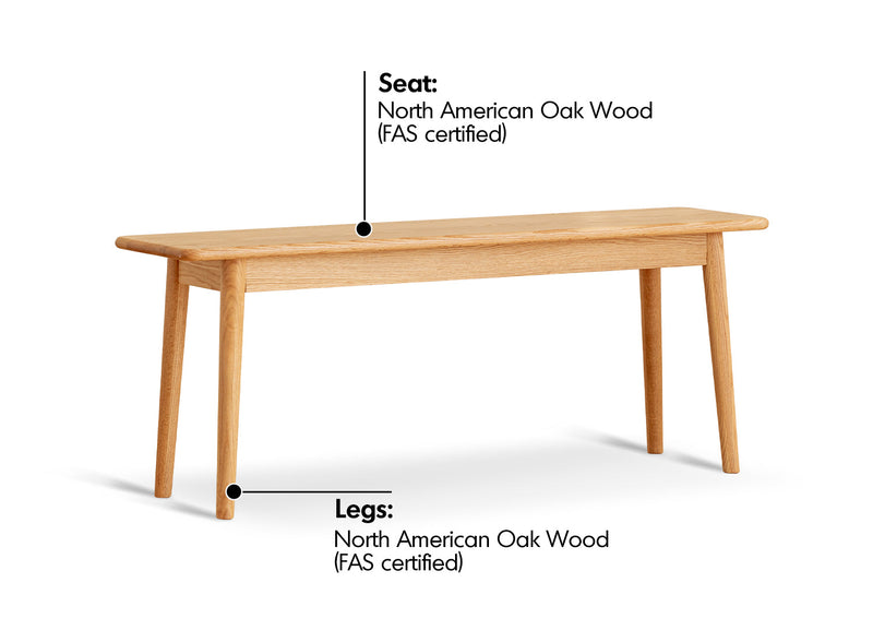 Scandinavian Oak Wood Dining Bench GREEN Material Details Chart