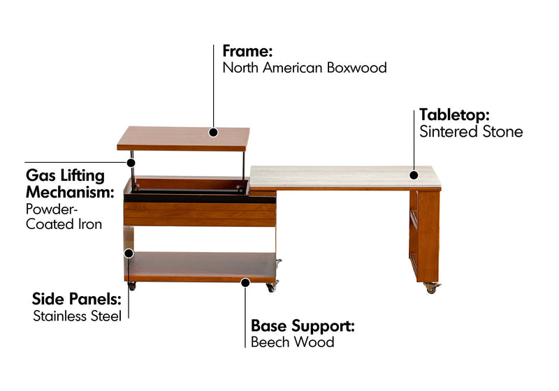 Bauhaus Boxwood Sintered Stone Lift-Up Coffee Table SILVER WING Material Details Chart