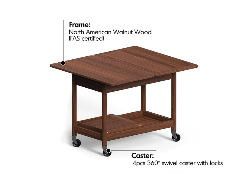 Japandi Walnut Wood Extendable Coffee Table VORIN Material Details Chart