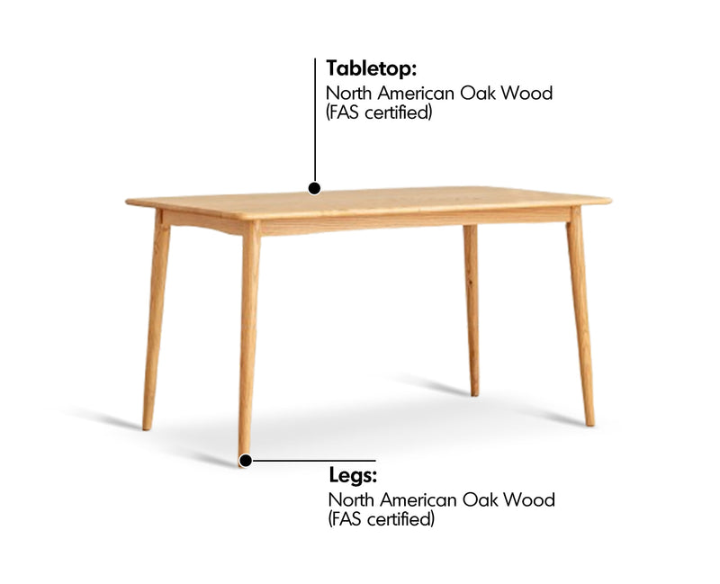 Scandinavian Oak Wood Dining Table GREEN Material Details Chart