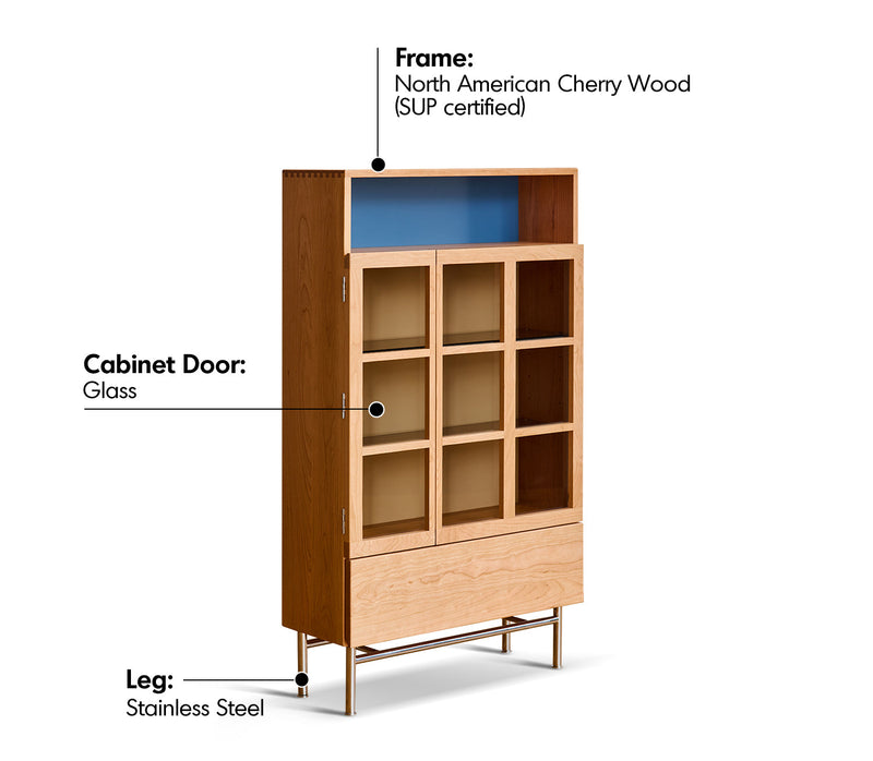 Bauhaus Cherry Wood Display Cabinet TIME Material Details Chart