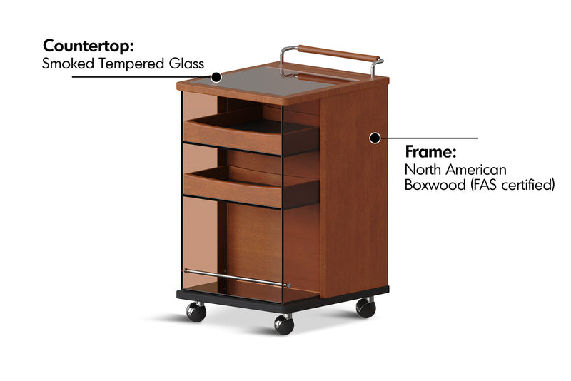 Bauhaus Boxwood Wheeled Trolley Side Table MOONRISE Material Details Chart
