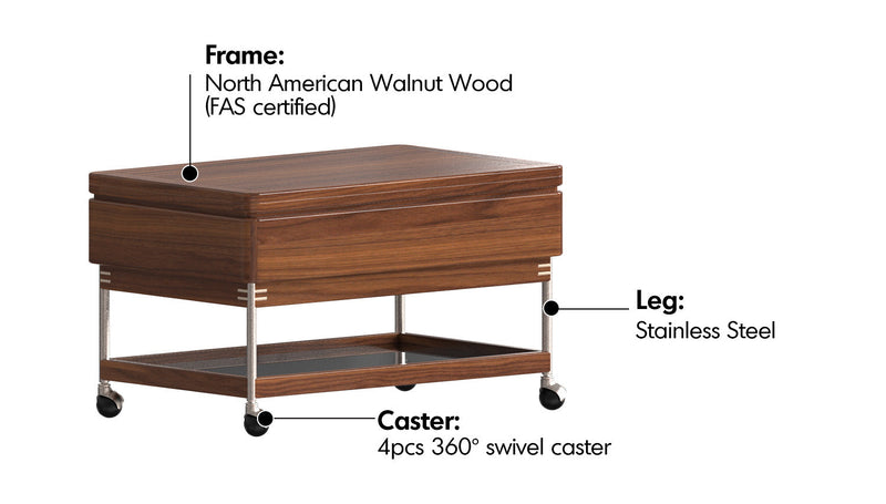 Japandi Walnut Wood Lift-Up Coffee Table SEREN Material Details Chart