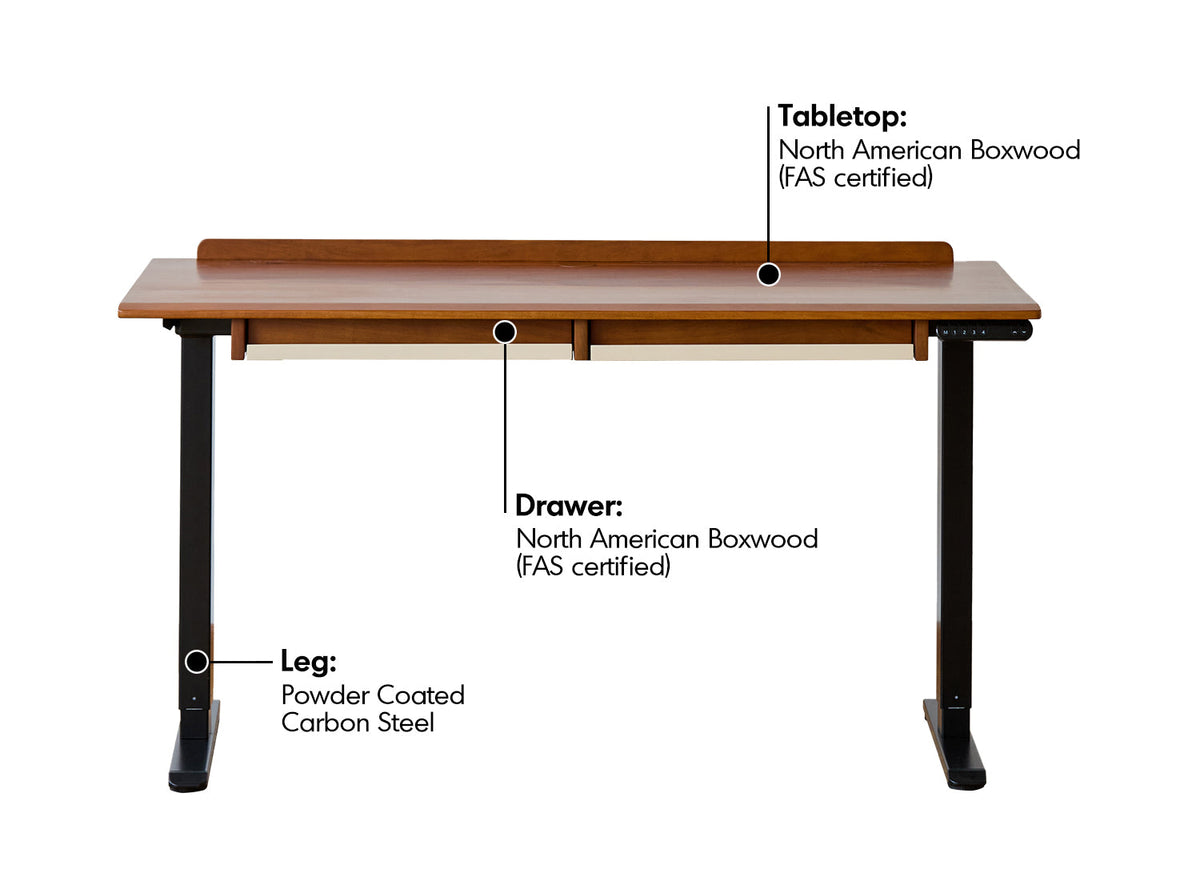 Bauhaus Boxwood Electric Height Adjustable Study Table MIES Material Details Chart