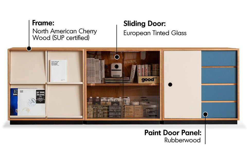 Bauhaus Cherry Wood Modular Cabinet TIMELESS Material Details Chart