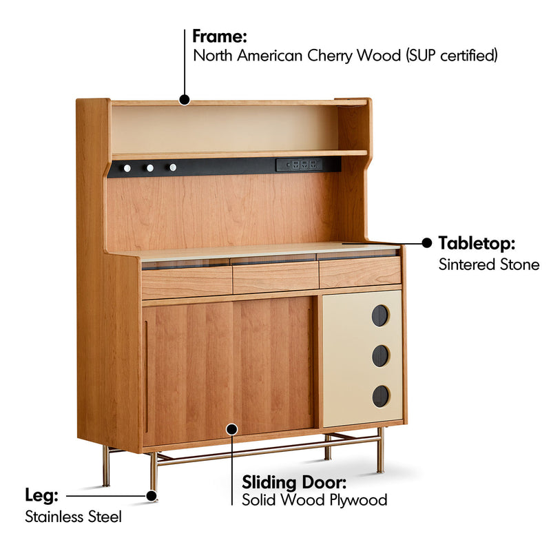 Scandinavian Sintered Stone Storage Side Cabinet TIME Material Details Chart