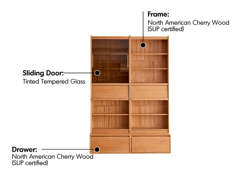 Scandinavian Cherry Wood Bookshelf VISTA Material Details Chart