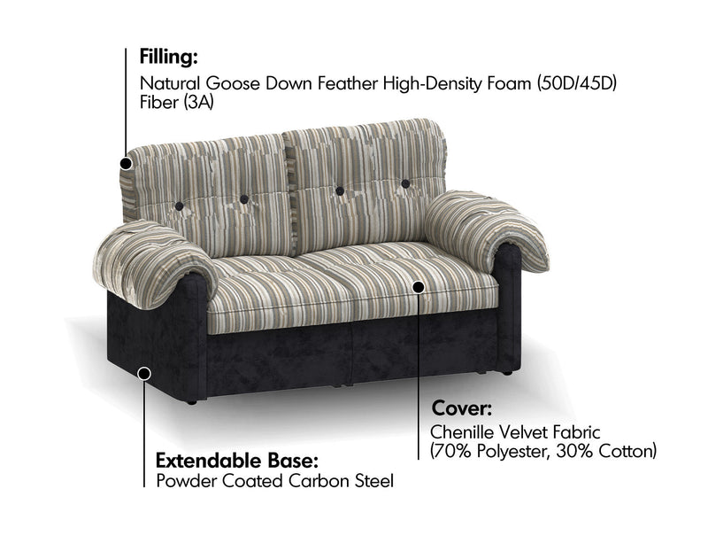 Bauhaus Chenille Velvet Fabric 2 Seater Sofa Bed ZIRU Material Details Chart