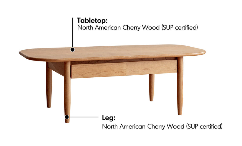 Scandinavian Cherry Wood Coffee Table VISTA Material Details Chart