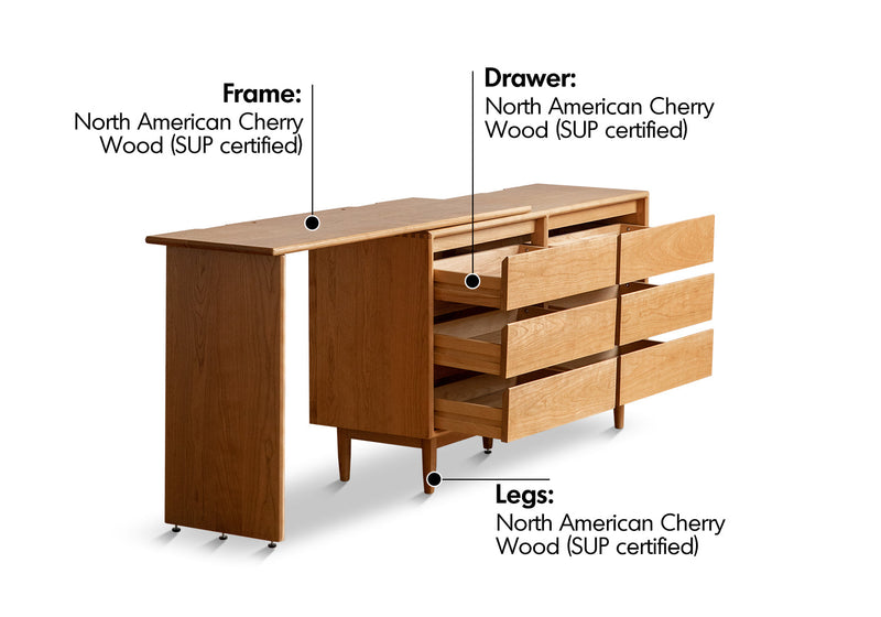Scandinavian Cherry Wood Dressing Table VISTA Material Details Chart