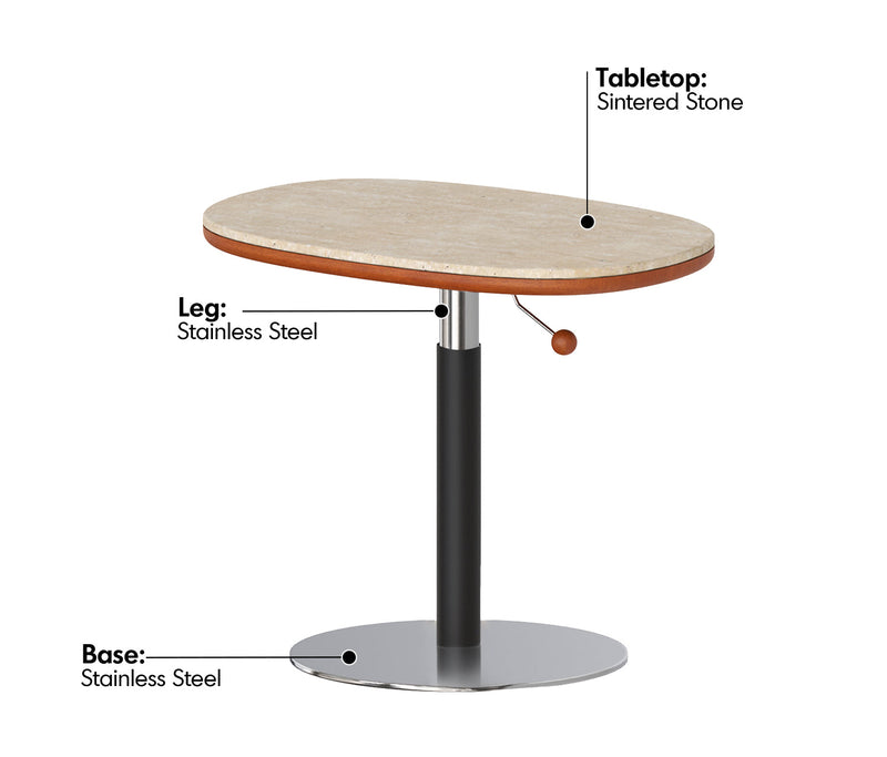 Bauhaus Sintered Stone Boxwood Height Adjustable Side Table ROMAN Material Details Chart