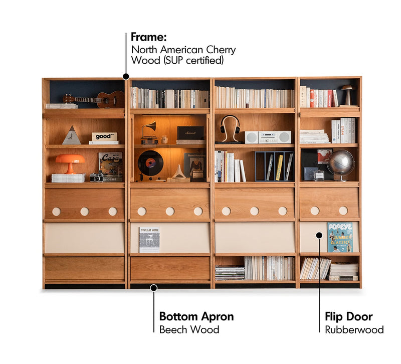 Scandinavian Cherry Wood Bookshelf TIME Material Details Chart