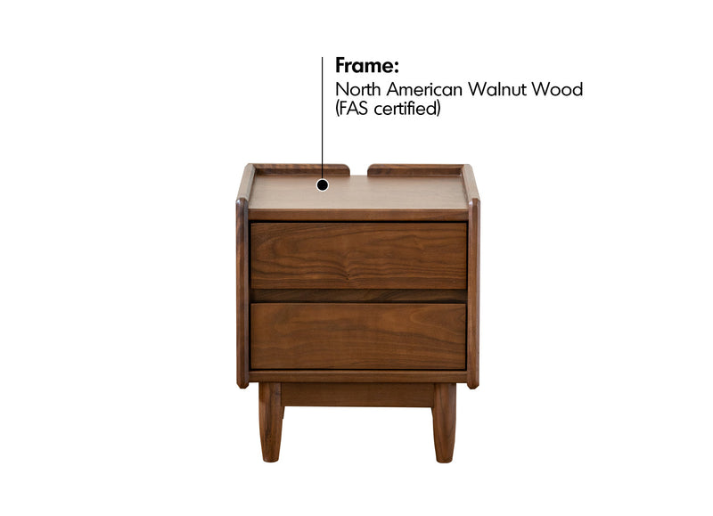 Japandi Walnut Wood Side Table VISTA Material Details Chart