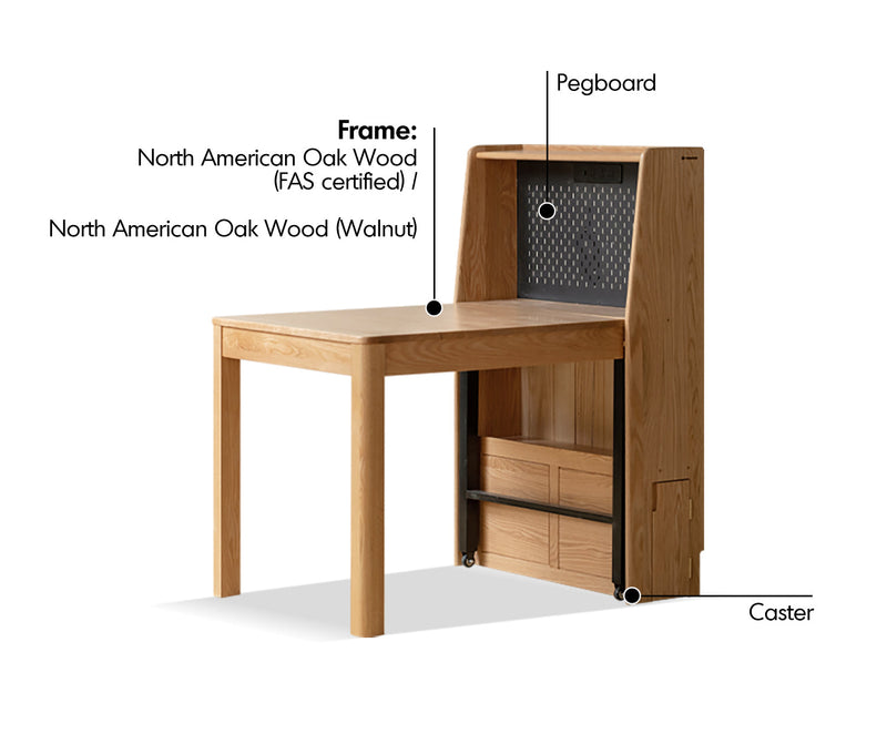 Scandinavian Oak Wood Extendable Dining Table With Shelf NEST Material Details Chart