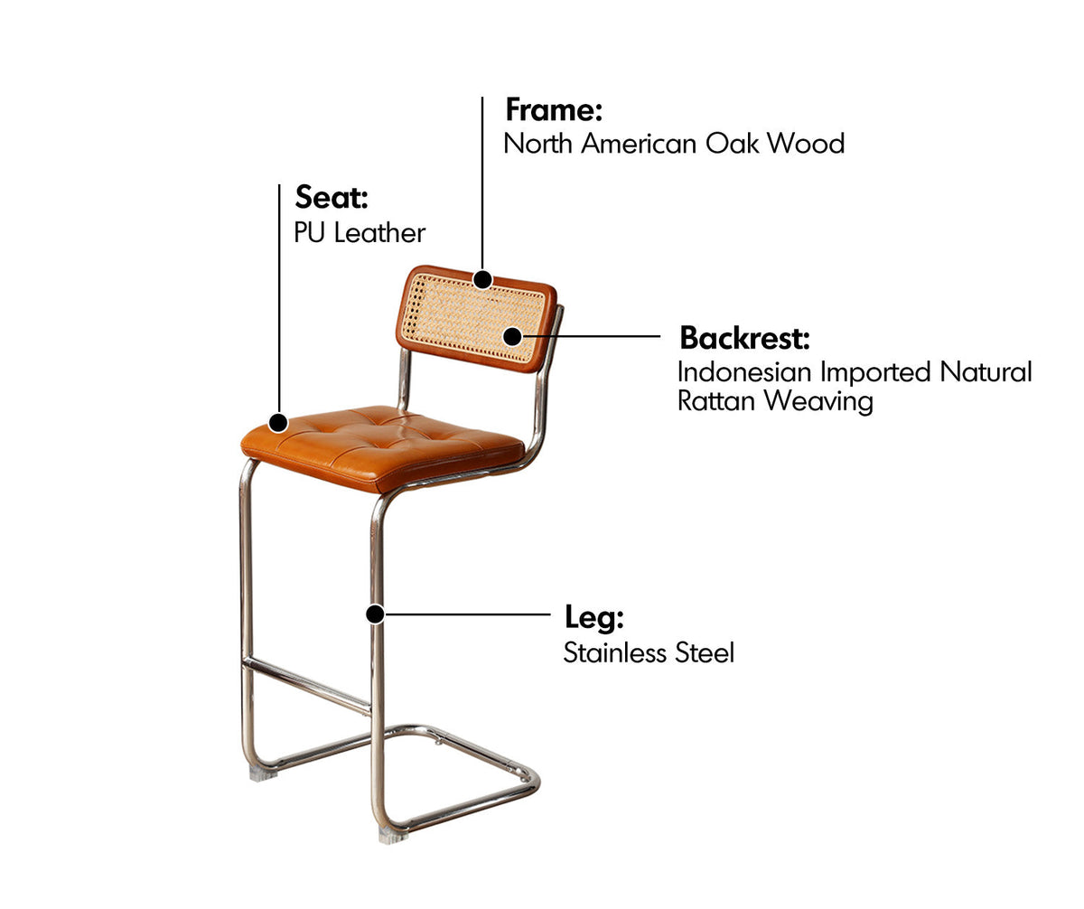 Bauhaus Rattan PU Leather Bar Chair HOH XIL Material Details Chart