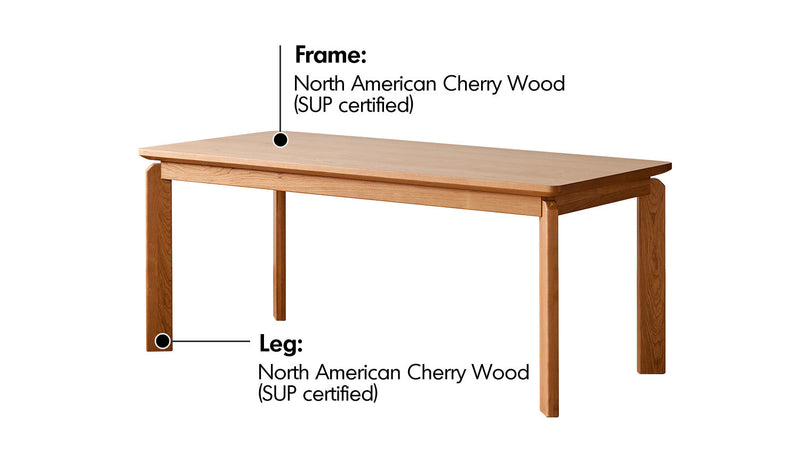 Scandinavian Cherry Wood Dining Table SQUARE Material Details Chart