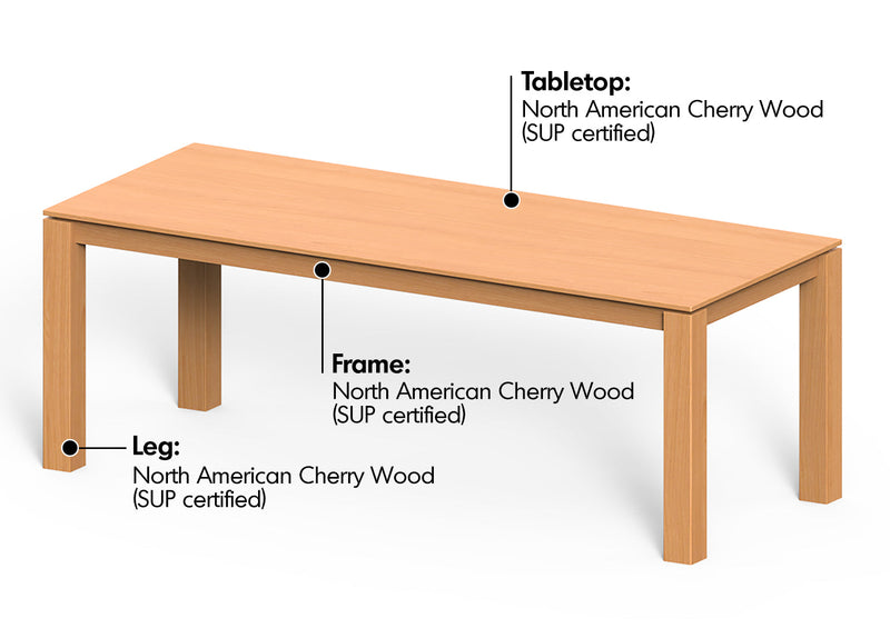 Scandinavian Cherry Wood Dining Table COASTAL Material Details Chart
