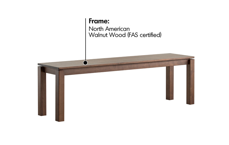 Japandi Walnut Wood Dining Bench COASTAL Material Details Chart