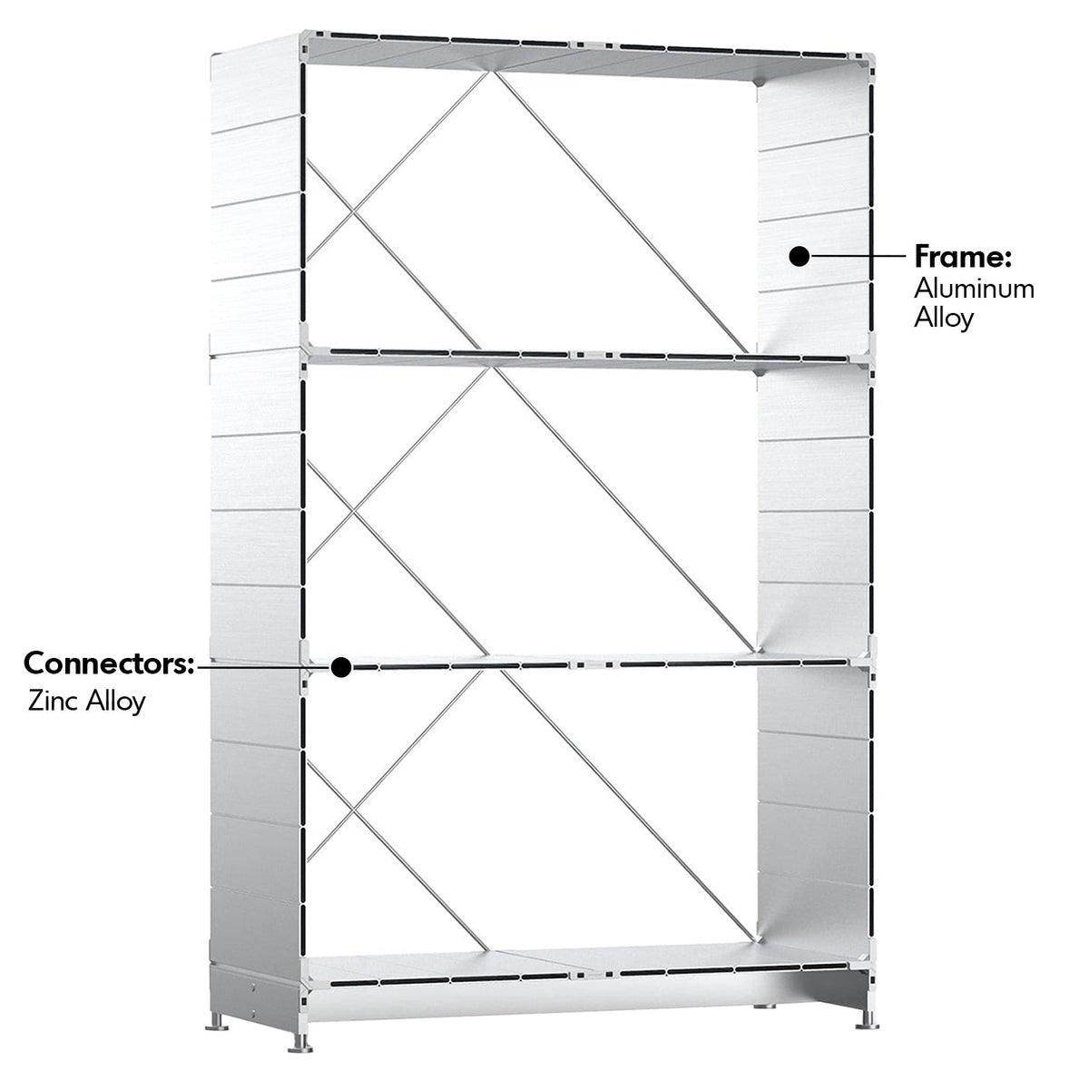 Bauhaus Aluminium Bookshelf CUBE Material Details Chart