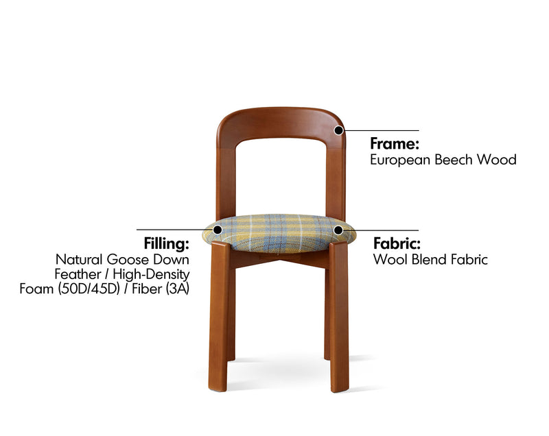 Bauhaus Wool Fabric Beech Wood Dining Chair MEMPHIS Material Details Chart