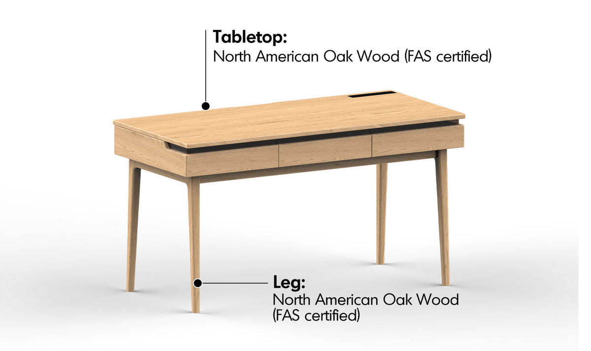 Minimalist Oak Wood Study Table FLOATING LIGHT Material Details Chart