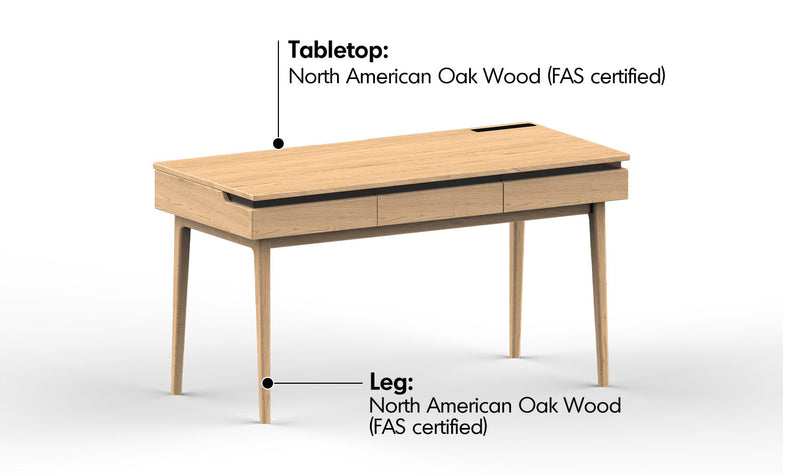 Minimalist Oak Wood Study Table FLOATING LIGHT Material Details Chart