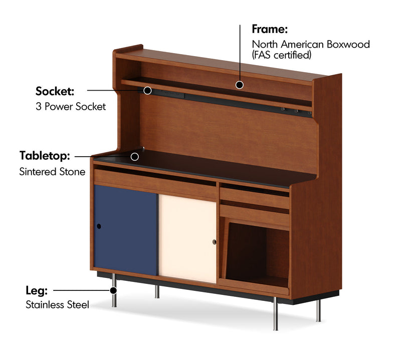 Bauhaus Sintered Stone Storage Side Cabinet MIES Material Details Chart