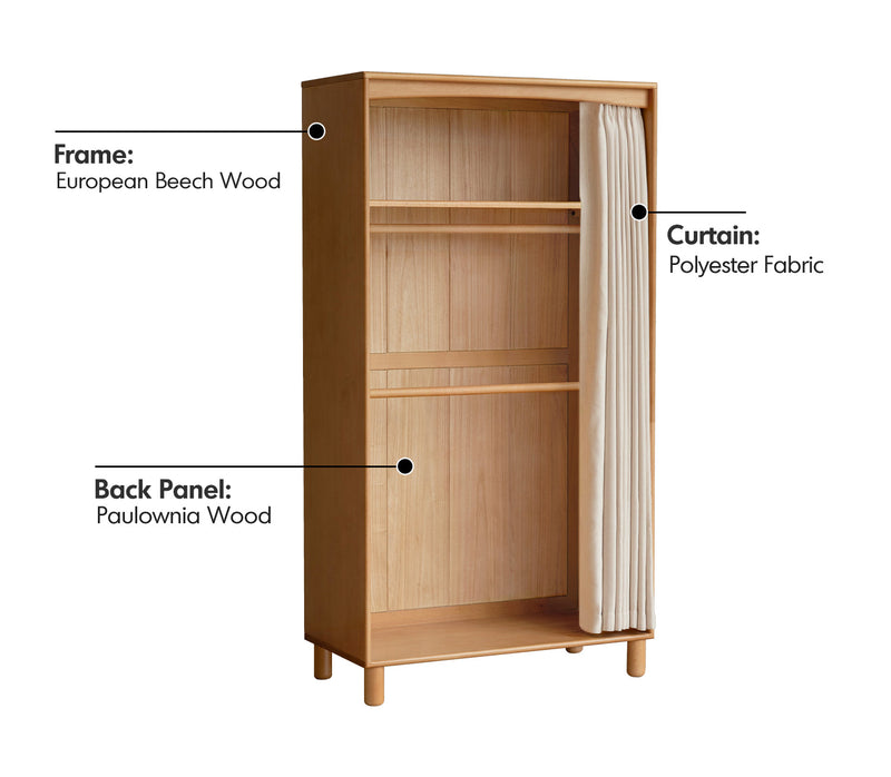 Scandinavian Beech Wood Wardrobe PEBLO Material Details Chart