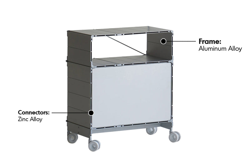 Bauhaus Aluminium Wheeled Trolley Side Table CUBE Material Details Chart