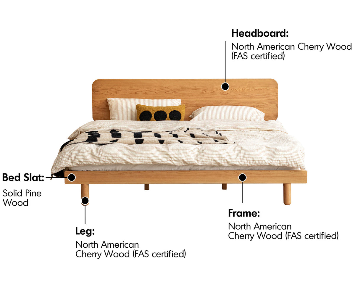 Scandinavian Cherry Wood Bed ISLE Material Details Chart