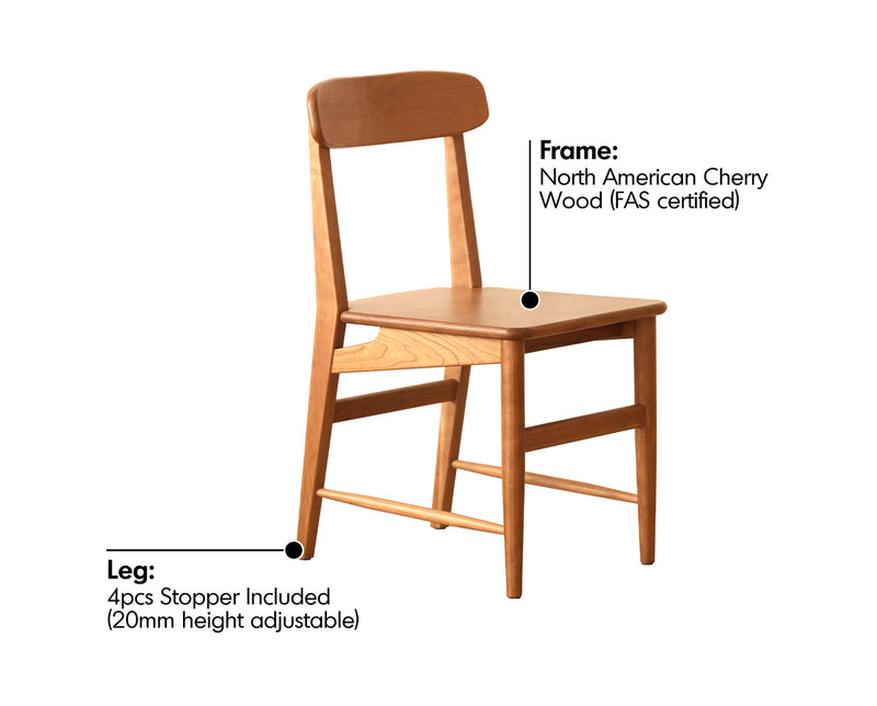 Scandinavian Cherry Wood Dining Chair MODO Material Details Chart