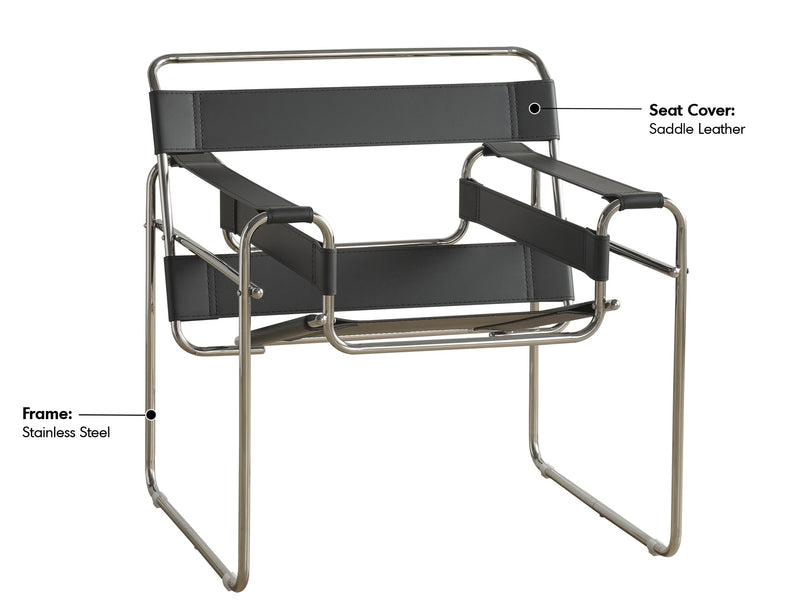 Bauhaus Steel Leather Sofa Chair 1 Seater Sofa WASSILY Material Details Chart