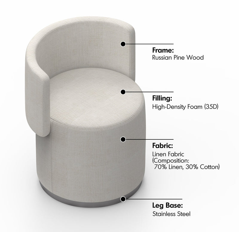 Minimalist Cotton Fabric Dressing Chair NOEL Material Details Chart