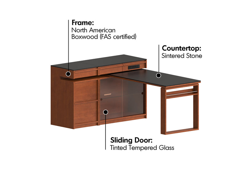 Vintage Boxwood Sintered Stone Extendable Island Dining Table With Cabinet SKELETAL Material Details Chart
