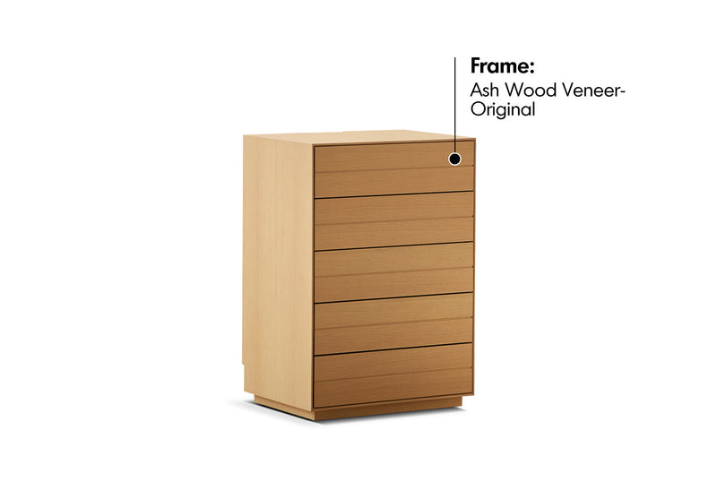 Minimalist Ash Wood Veneer Chest Of 5 Drawers MOI Material Details Chart