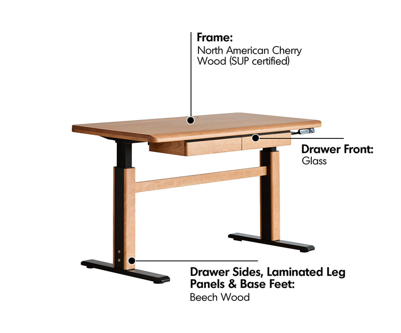 Scandinavian Cherry Wood Electric Height Adjustable Study Table CLOUD LIFTING Material Details Chart