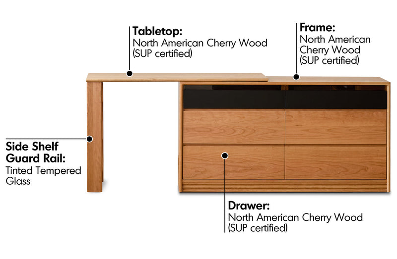 Scandinavian Cherry Wood Dressing Table SHORE Material Details Chart
